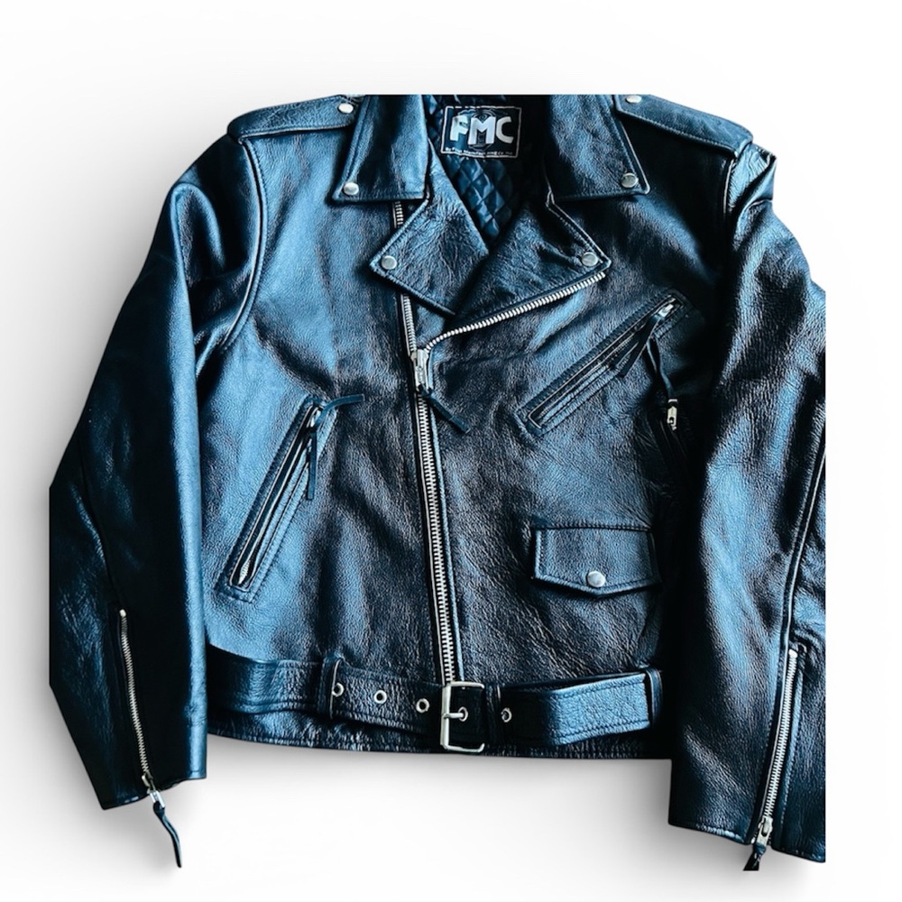 FMC Vintage Black Leather Motorcycle Biker Jacket Quilt
Lined Punk Men's Sz 48